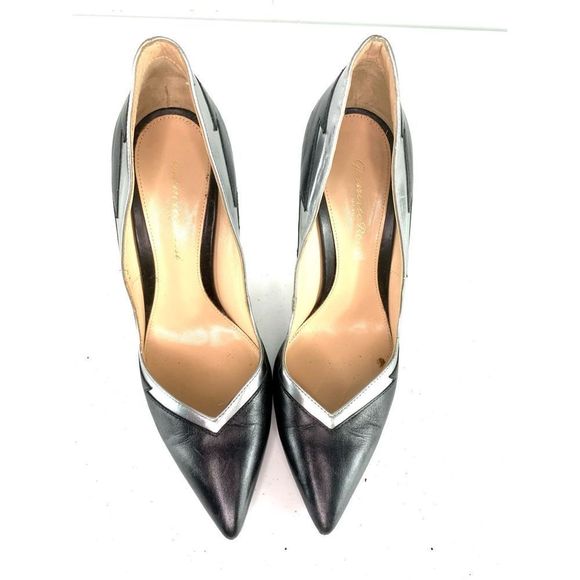 Sergio Rossi Women’s Sz 36.5 US 6 Blue Silver Leather Pointed Toe Heel/PumpS - Picture 5 of 10
